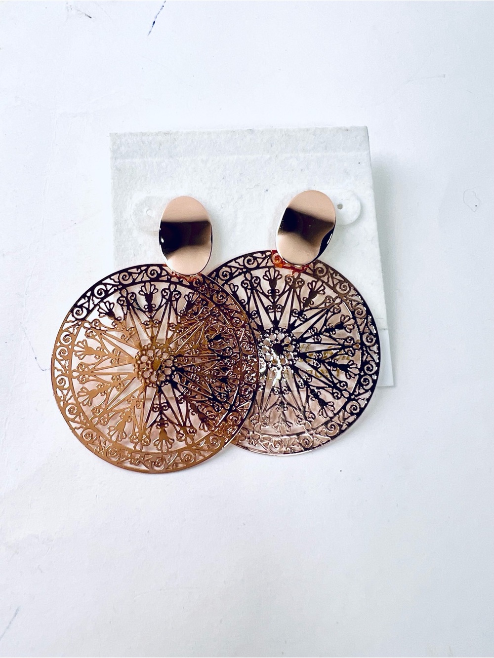 Fifth Avenue Collection‎ Rose-Tone Filigree Medallion Drop Earrings